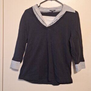 George Classics Layered  Top – Black w/ Striped Collar & Cuffs – Women’s Large